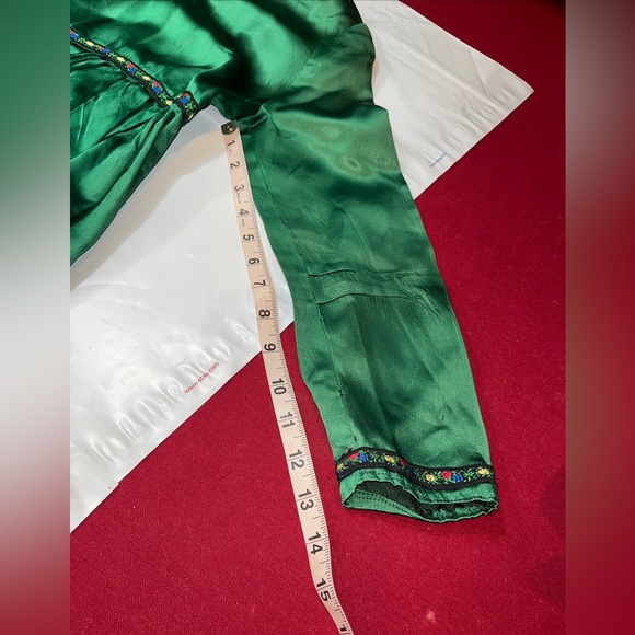 Swedish EMERALD GREEN Princess Long Satin Dress OPEN FRONT Flower Bavarian small - Picture 6 of 15